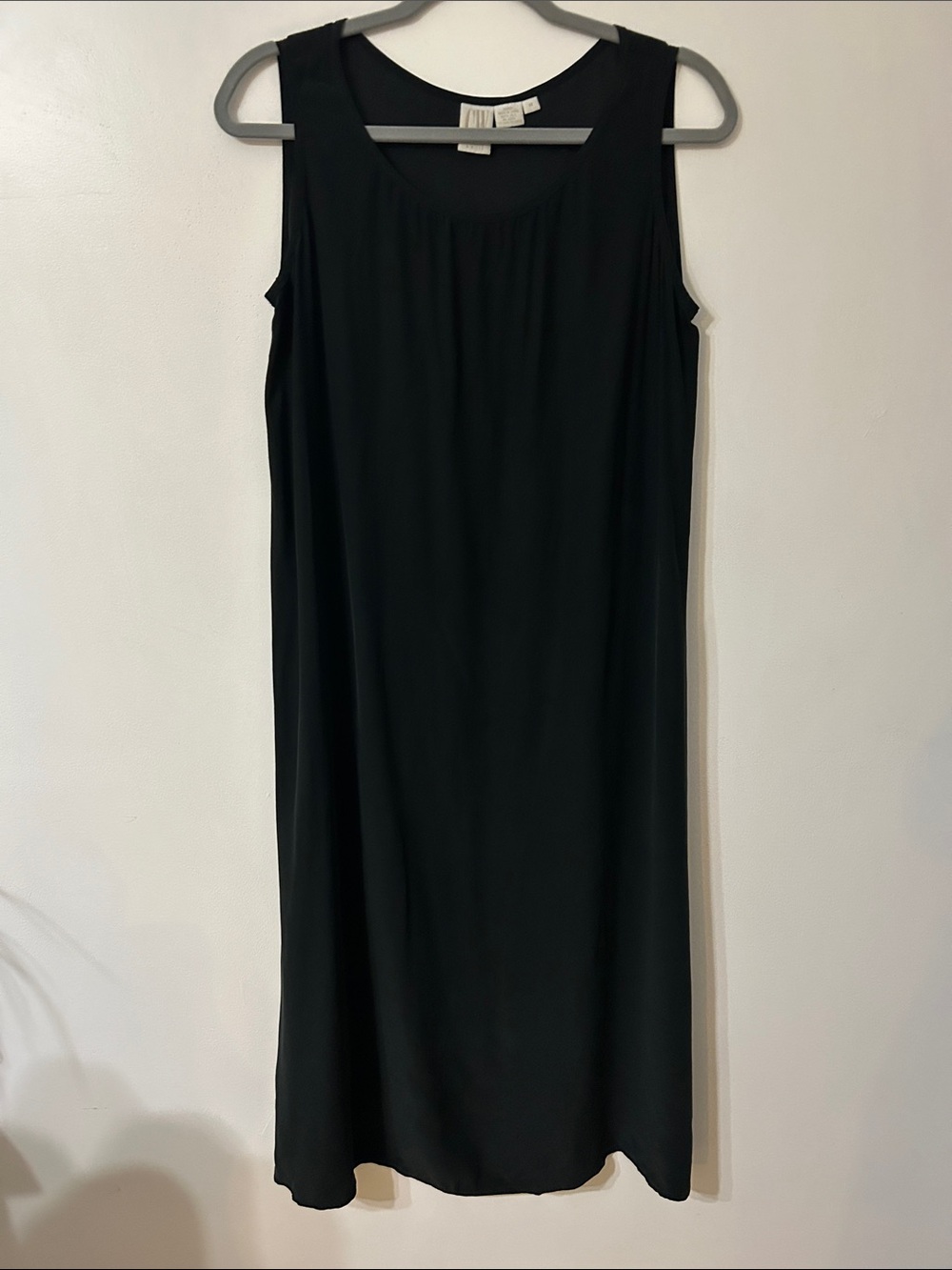 Clifford & Wills Silk Midi Shift Dress Medium Black Sleek Sleeveless Minimalist